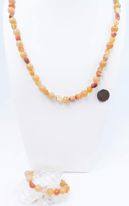 Artisan Silvertone Orange Quartz & Agate Beaded Necklace & Matching Toggle Bracelet Set 159.6g image number 4