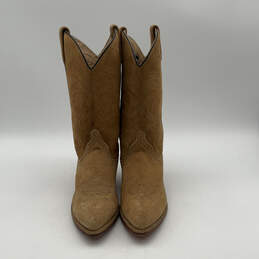 Womens Tan Suede Pointed Toe Mid Calf Cowgirl Western Boots Size 7M