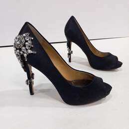 Badgley Mischka Black Satin Heels With Rhinestones Size 6.5