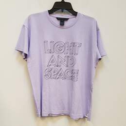 Womens Purple Cotton Light And Space Pullover Graphic T-Shirt Size Medium