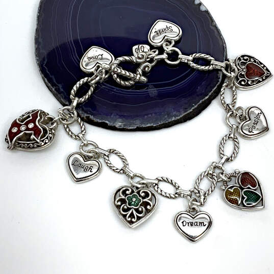 Designer Brighton Silver-Tone Chain Multicolor Enamel Hearts Charm Bracelet image number 2