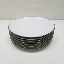 Set of 8 Noritake Colony 5932 Platinum Edge China Dinner Plates