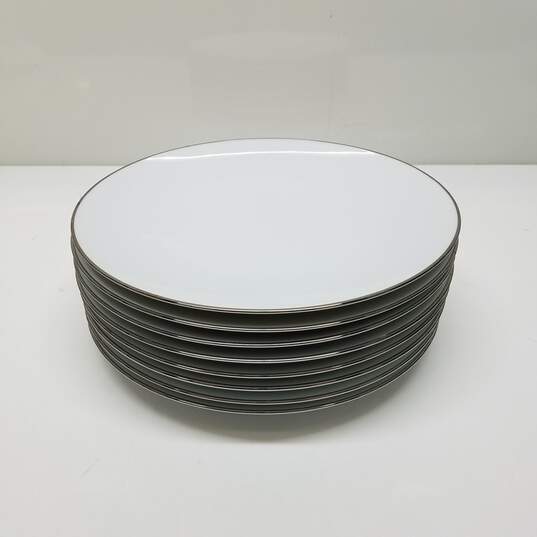 Set of 8 Noritake Colony 5932 Platinum Edge China Dinner Plates image number 1