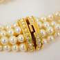 Vintage Christian Dior Icy Rhinestone Gold Tone & Faux Pearl Multi Strand Bracelet 44.9g image number 3
