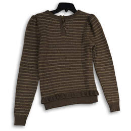 Womens Brown Knitted Long Sleeve Round Neck Pullover Sweater Size Small alternative image