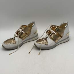 Michael Kors Womens Beckett White Gold Wedge High Heels Sneakers Shoes Size 8.5