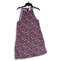 Womens Blue Pink Floral Sleeveless Round Neck Back Zip A-Line Dress Size XL