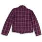 Womens Purple Plaid Notch Lapel Double Breasted Cropped Blazer Size XL image number 2