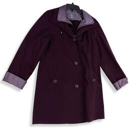 Womens Purple Long Sleeve Hooded Pockets Full-Zip Trench Coat Size Medium