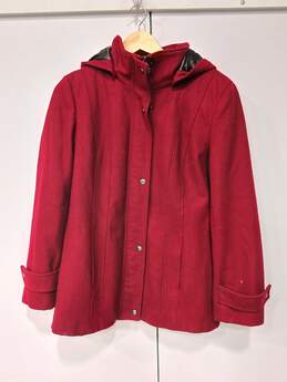 Calvin Klein Women's Red Wool Blend Hooded Coat Size 10