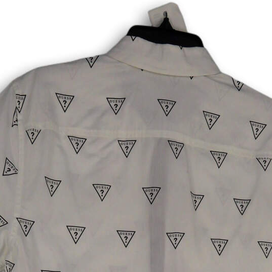 Mens White Signature Print Collared Short Sleeve Button-Up Shirt Size Small image number 4