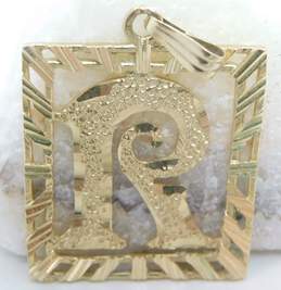 14K Yellow Gold Square Textured Initial R Pedant 3.1g