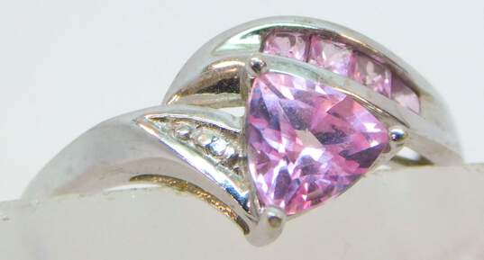 10K White Gold Pink Sapphire Diamond Accent Bypass Ring 2.4g image number 3