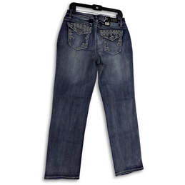 NWT Womens Blue Medium Wash Embroidered Pockets Straight Leg Jeans Size 14 alternative image