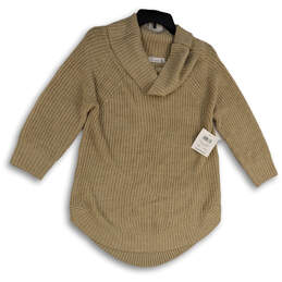 NWT Womens Beige Knitted Long Sleeve Cowl Neck Pullover Sweater Size M