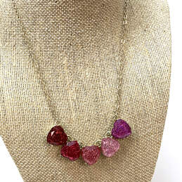 Designer Betsey Johnson Silver-Tone Glitter Hearts Statement Necklace