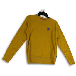 Womens Yellow Stretch Crew Neck Long Sleeve Pullover Sweatshirt Size Small