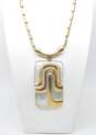 Vintage Pierre Cardin Goldtone & Silvertone Modernist Abstract Hinged Rectangle Statement Pendant Cylinder Chain Necklace 127.3g image number 1