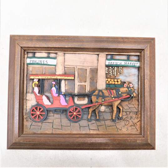 New Orleans French Market Woodgraph/Relief Carving by Kay Glenn *Vintage image number 1