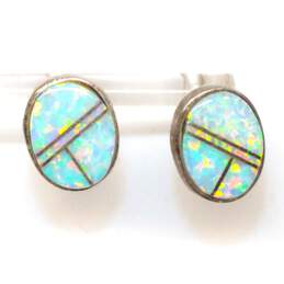 Artisan SF Signed Sterling Silver Opal Earrings alternative image