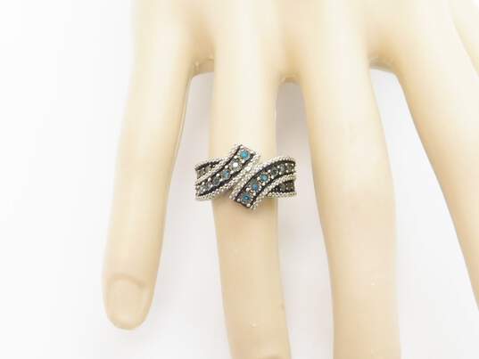 925 Illusion Set Blue Diamond Accent Bypass Ring 6.1g image number 2