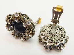 Vintage Hobe Silvertone Black Crystal & Rhinestones Bead Circle Clip On Earrings alternative image