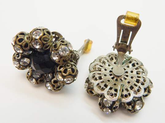 Vintage Hobe Silvertone Black Crystal & Rhinestones Bead Circle Clip On Earrings image number 2