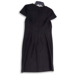 Womens Black Cap Sleeve Round Neck Back Zip Stretch Shift Dress Size 4 alternative image