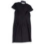 Womens Black Cap Sleeve Round Neck Back Zip Stretch Shift Dress Size 4 image number 2