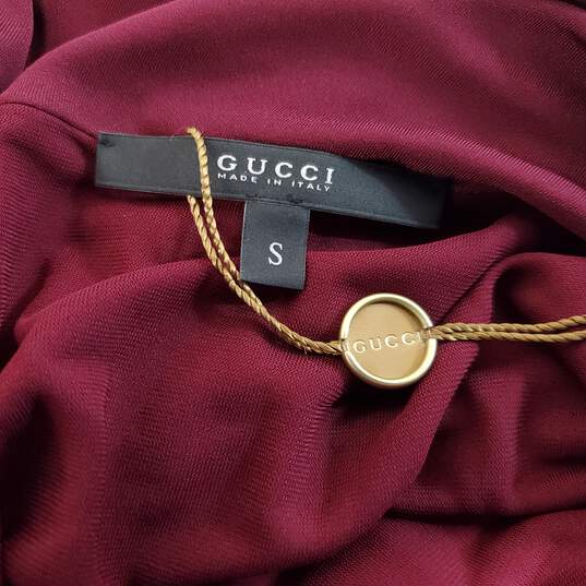Gucci Wine Red Logo Belt Rayon/Polyester Long Sleeve Dress Women's Size S - AUTHENTICATED image number 6