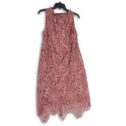NWT Womens Pink Floral Lace Sleeveless Back Zip Midi Shift Dress Size 14W