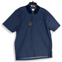 NWT Mens Blue Striped Spread Collar Short Sleeve Polo Shirt Size XXL