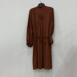 NWT Elie Tahari Womens Brown Long Sleeve Button Front Midi A-Line Dress Size L alternative image