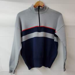 Demetre Virgin Wool 1/4 Zip Pullover Gray & Blue Sweater Men's SM