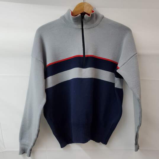 Demetre Virgin Wool 1/4 Zip Pullover Gray & Blue Sweater Men's SM image number 1