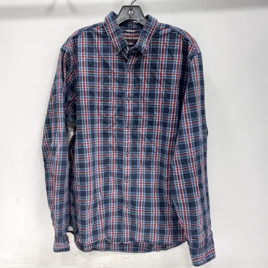 Michael Kors Men's Blue Plaid Button-Up Shirt Size XL image number 1