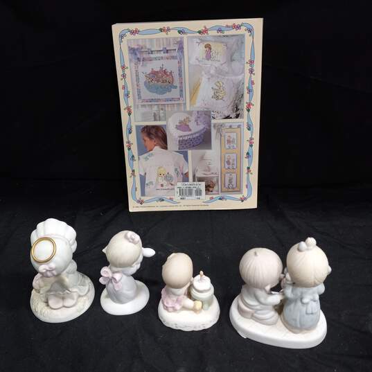 Bundle of 5 Assorted Precious Moments Figurines w/Accessories and Book of Iron-On Transfers image number 6