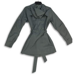 Womens Gray Long Sleeve Drawstring Hooded Full-Zip Raincoat Size Large alternative image
