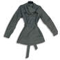Womens Gray Long Sleeve Drawstring Hooded Full-Zip Raincoat Size Large image number 2