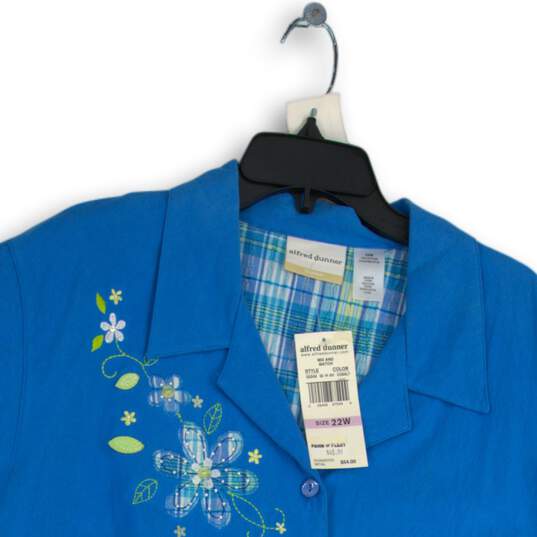 NWT Alfred Dunner Womens Blue Green Embroidered Button-Up Shirt Size 22W image number 3
