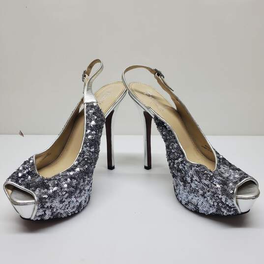 Enzo Angiolini 5" Slingback Heels Women's 10 M in Silver Sequin image number 3