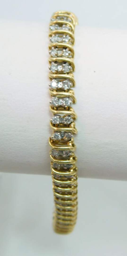 14K Yellow Gold 1.50 CTTW Diamond Tennis Bracelet 10.6g image number 1