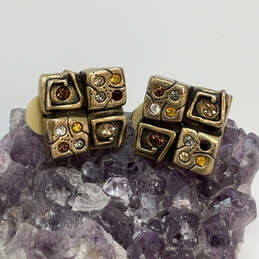 Designer Patricia Locke Gold-Tone Crystal Cut Stone Clip-On Stud Earrings