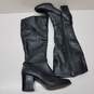 Black leather knee high heeled riding boots women's 7 image number 1
