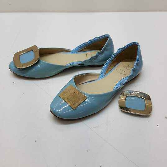 Roger Vivier Women's Blue Patent Leather Chips D'Orsay Buckle Ballet Flat Size 5 image number 1