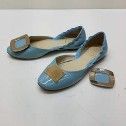 Roger Vivier Women's Blue Patent Leather Chips D'Orsay Buckle Ballet Flat Size 5
