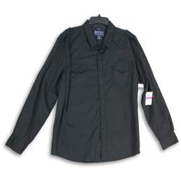 NWT Womens Black Long Sleeve Spread Collar Flap Pocket Button-Up Shirt Size XXL