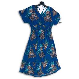 NWT Lildy Womens Blue Floral Smocked V-Neck Tassel Tie Back Maxi Dress Size L/XL alternative image