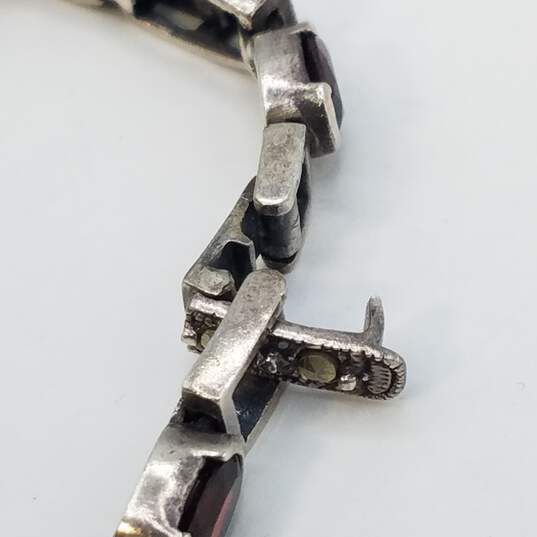 Sterling Silver Garnet Marcasite Link 7in Bracelet Damage  21.2g image number 2