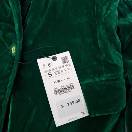 NWT Zara WM's Velvet Green Single Button Blazer Size SM image number 4